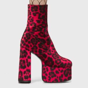 Red Leopard Platform Boots Never Worn